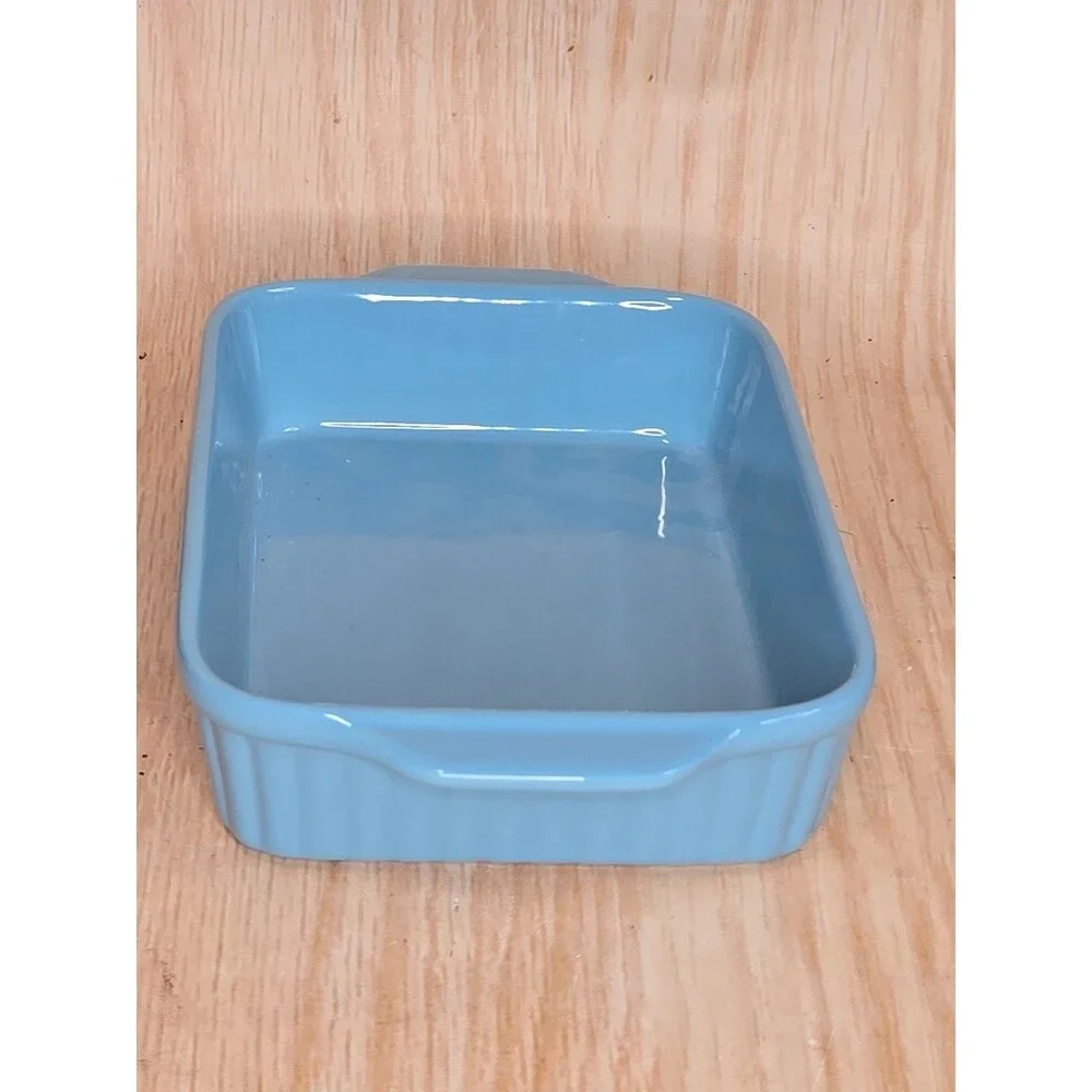 SMALL Blue Casserole Rectangular Baker Dish – Blue Rim CERAMIC 6